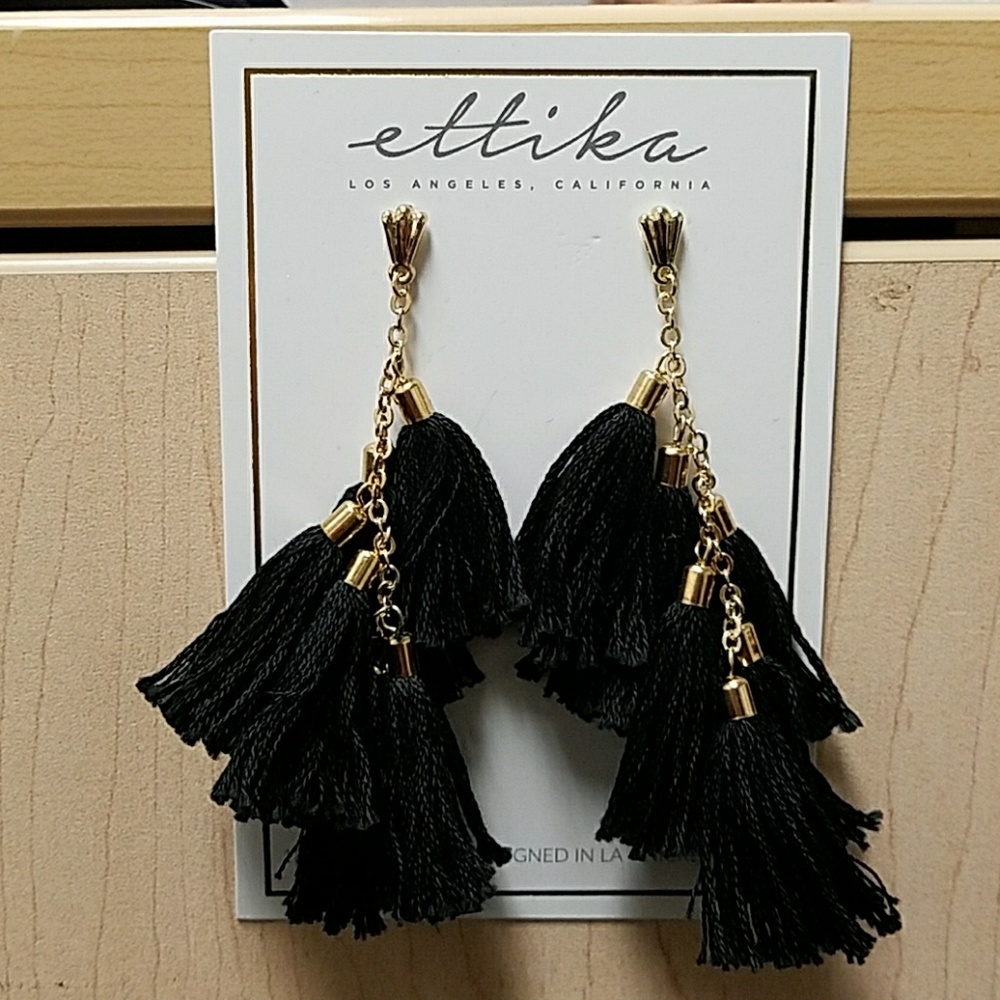 ettika Daydreamer Tassel Earrings in Black & Gold
